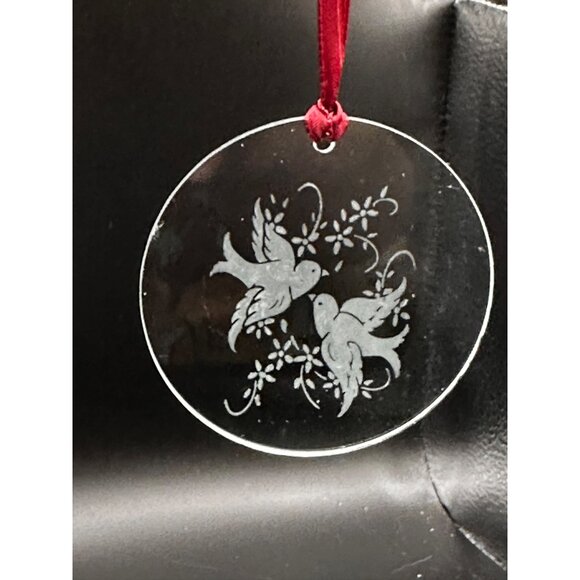 Vtg Avon glass Christmas ornament etched doves rough edges 1980s XMAS READ - Picture 1 of 16
